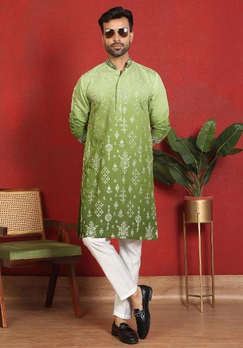 Cream Ombre Cotton Kurta For Men
