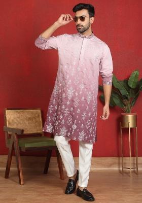 Mauve Ombre Cotton Kurta For Men