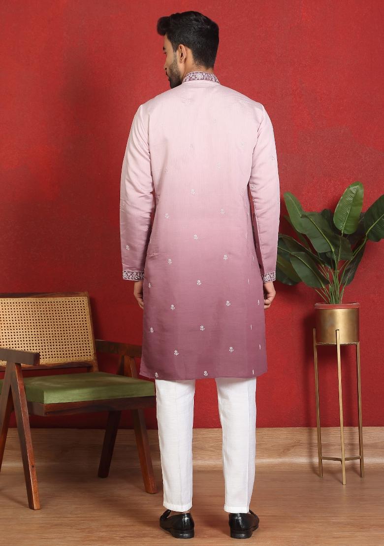 Mauve Ombre Cotton Kurta For Men - Indya