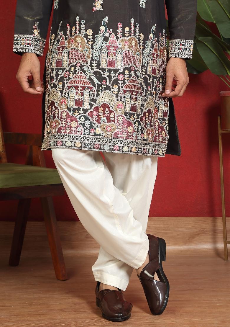 Green Floral Print Cotton Kurta For Men - Indya
