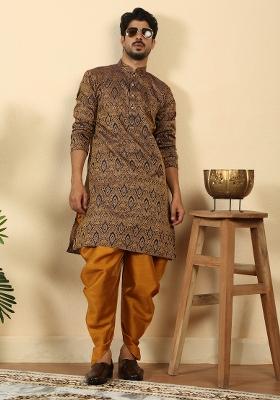 Blue Paisley Silk Blend Kurta Set For Men