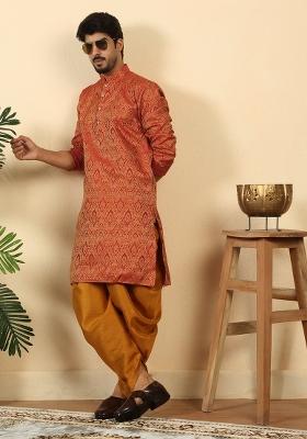 Maroon Paisley Silk Blend Kurta Set For Men