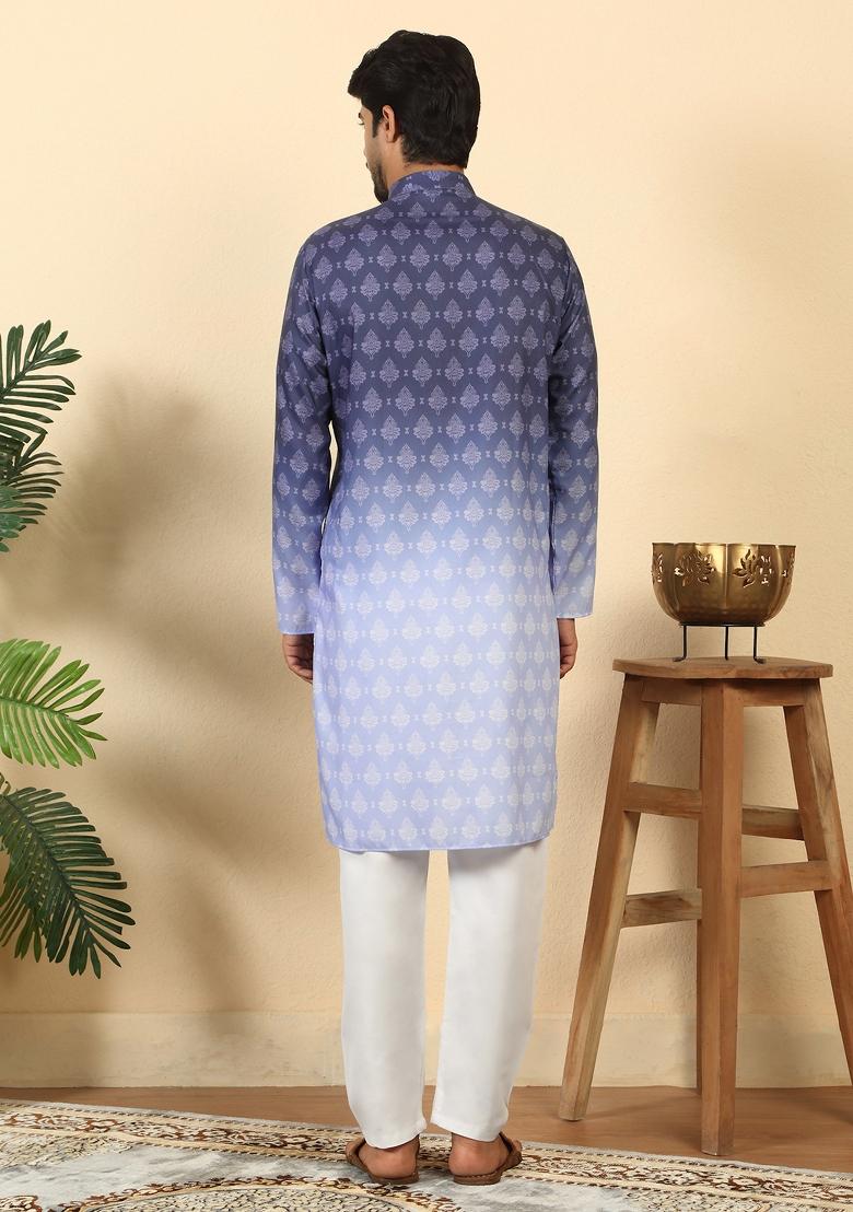 Purple Ombre Cotton Kurta Set For Men - Indya