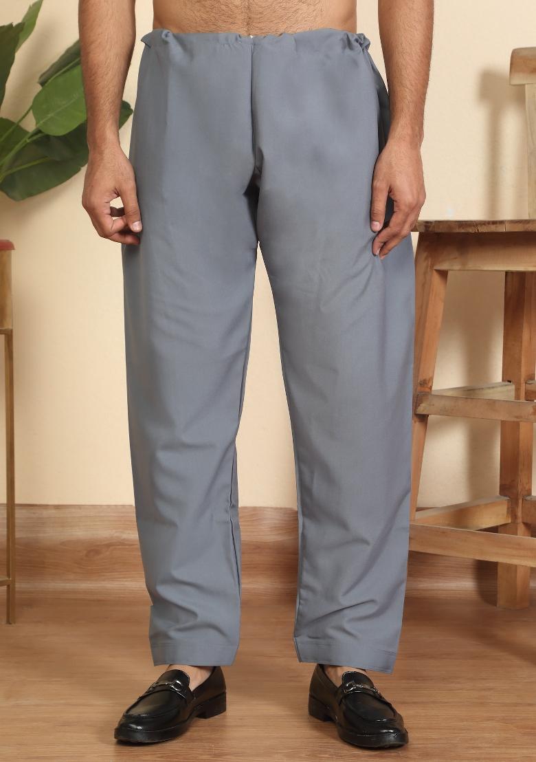 Grey And Blue Solid Cotton Nehru Jacket Set For Men - Indya