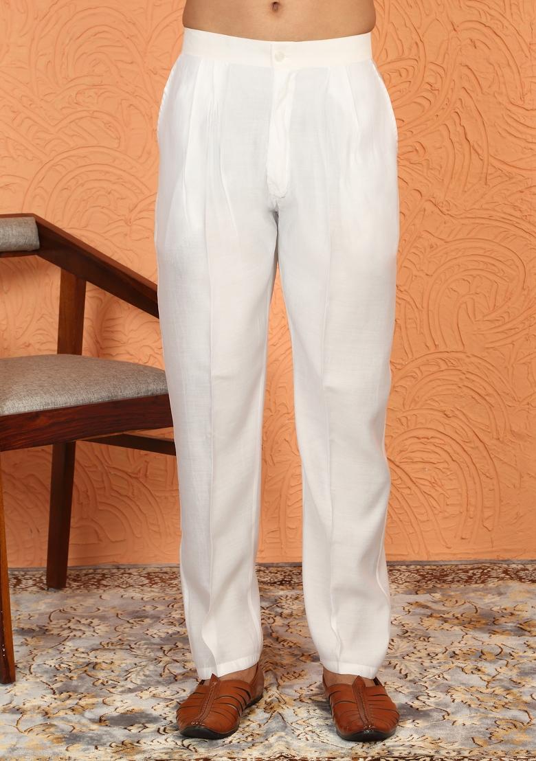 Cream Embroidered Cotton Kurta Set For Men - Indya