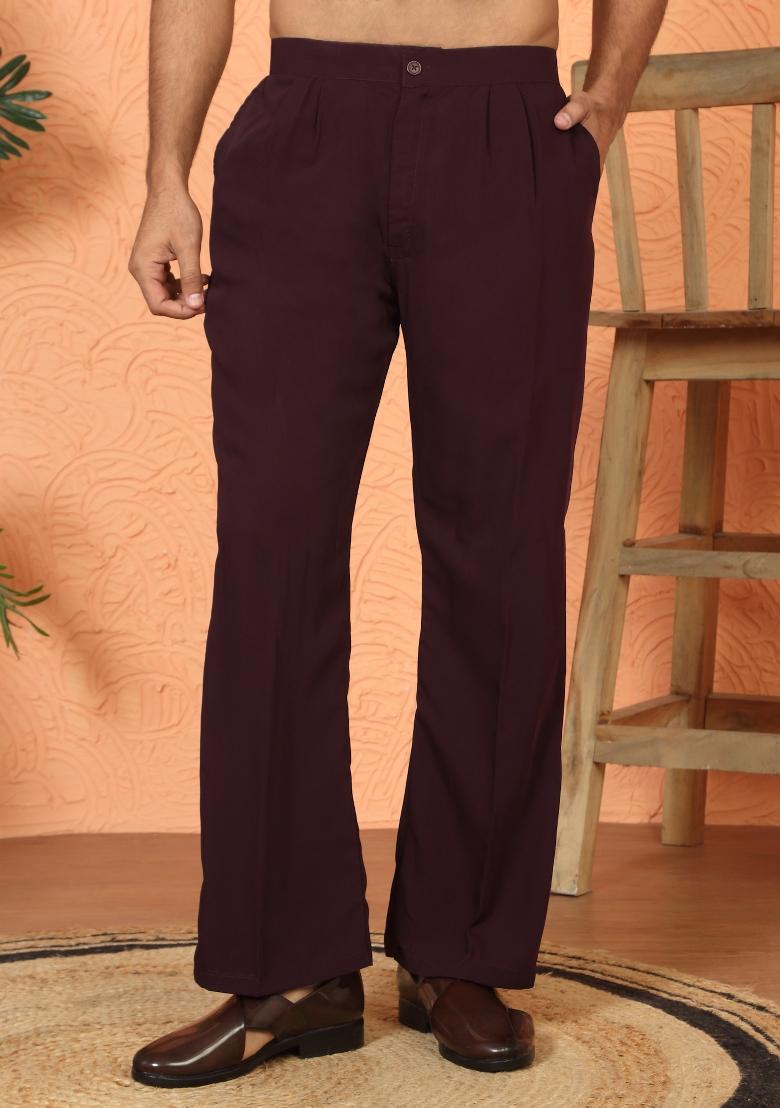 Maroon Yoke Design Cotton Kurta Set For Men - Indya