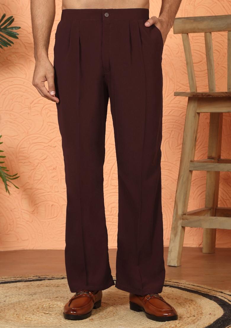 Wine Yoke Design Cotton Kurta Set For Men - Indya