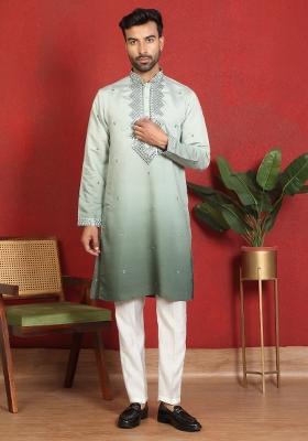 Green Yoke Design Cotton Kurta Set For Men