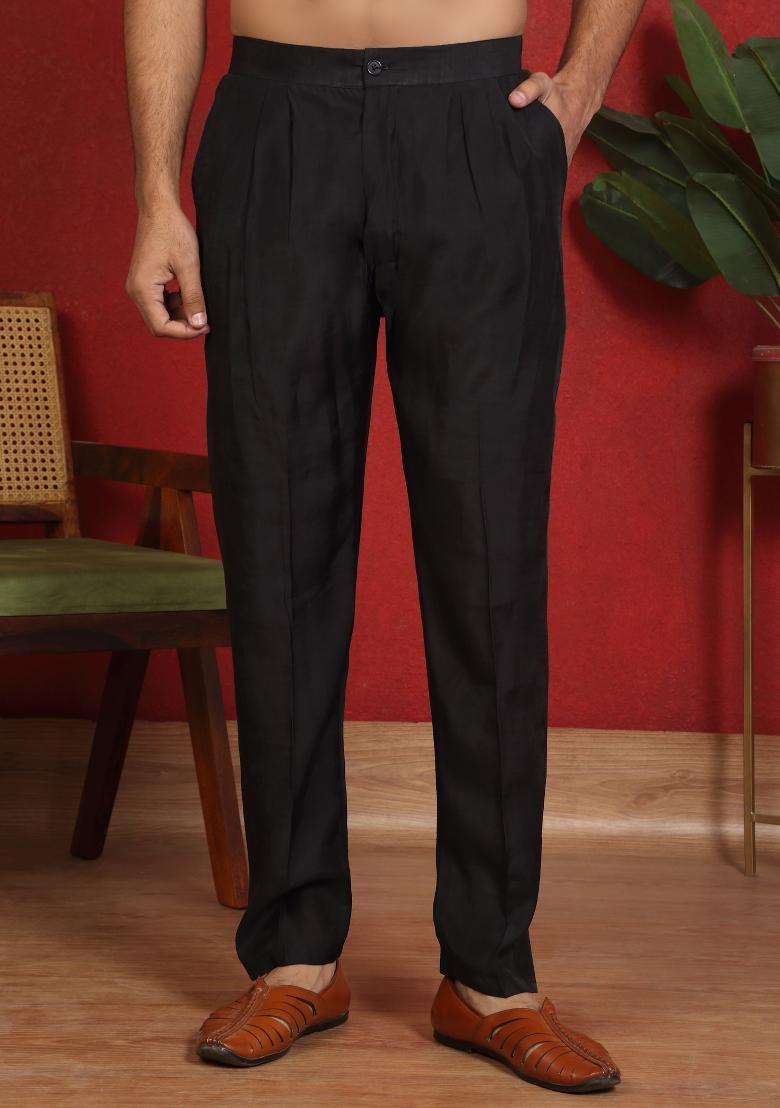 Black Yoke Design Cotton Kurta Set For Men - Indya
