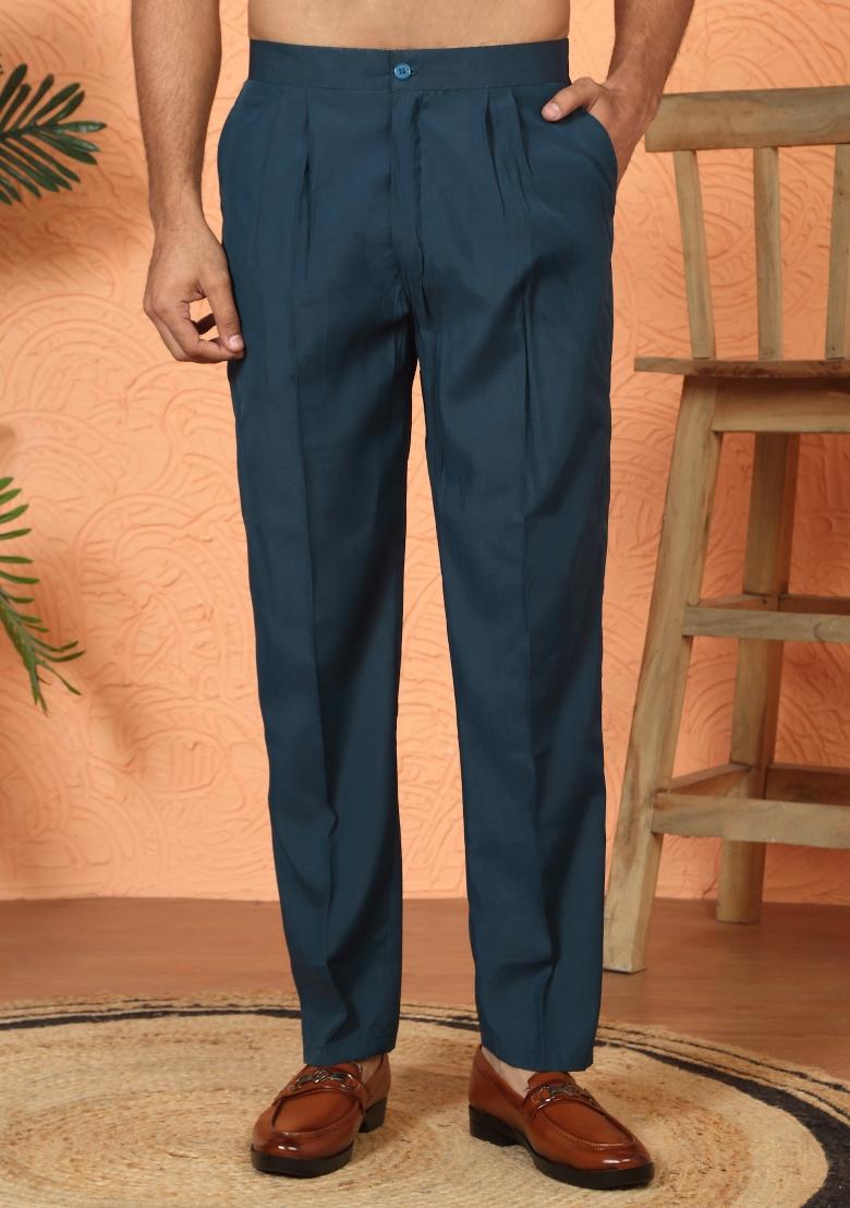 Blue Yoke Design Cotton Kurta Set For Men - Indya