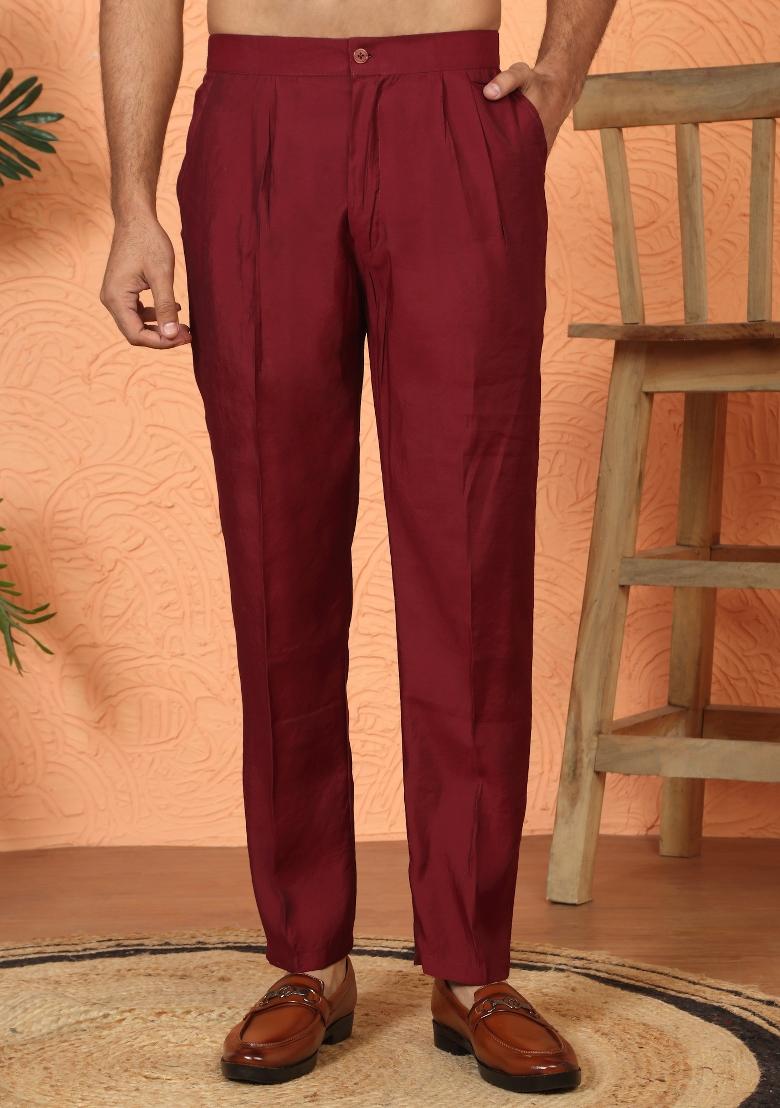 Maroon Yoke Design Cotton Kurta Set For Men - Indya