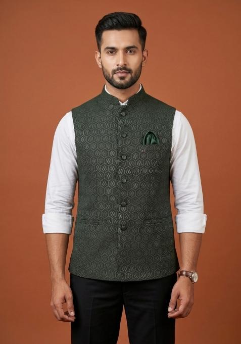 White Embroidered Silk Waistcoat For Men
