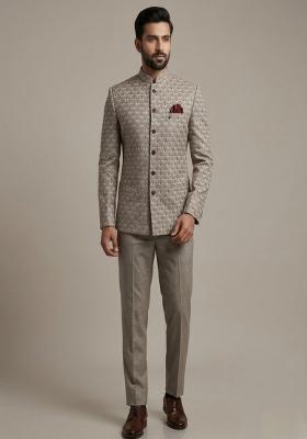 Grey Embroidered Silk Blend Bandhgala For Men