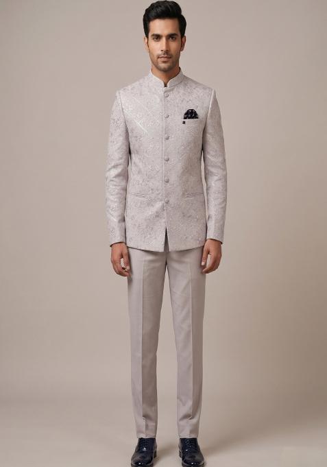 Ivory Embroidered Silk Bandhgala For Men