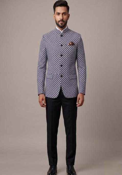 Black Embroidered Silk Bandhgala For Men