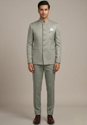 Pista Embroidered Silk Blend Bandhgala For Men