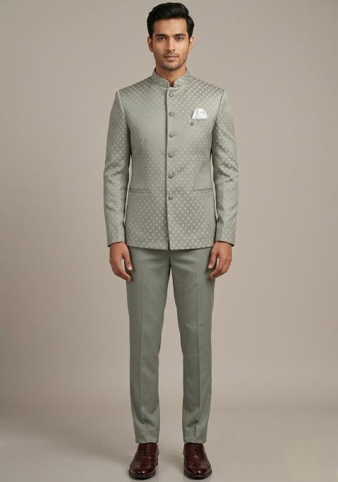 Pista Embroidered Silk Bandhgala For Men