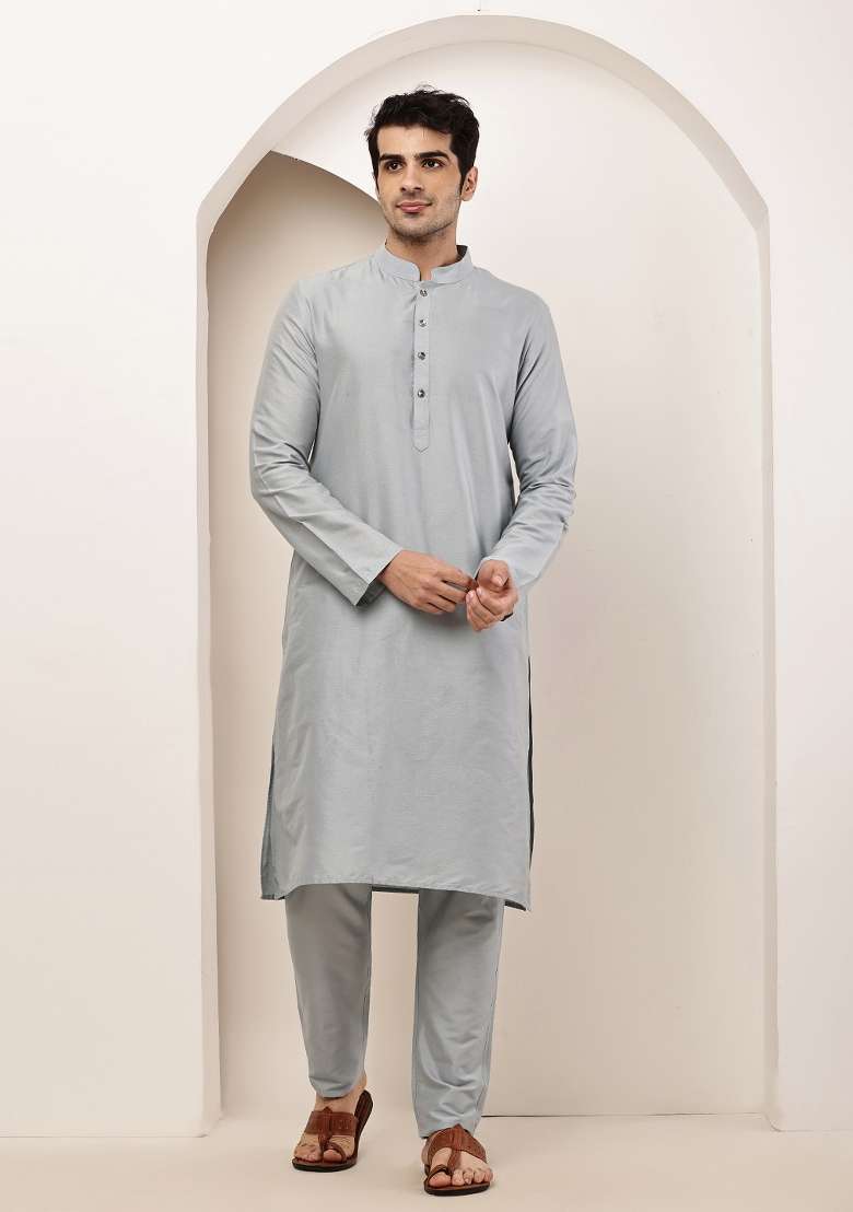 Blue Embroidered Viscose Kurta Pyjama For Men - Indya