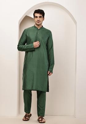 Green Embroidered Viscose Kurta Pyjama For Men