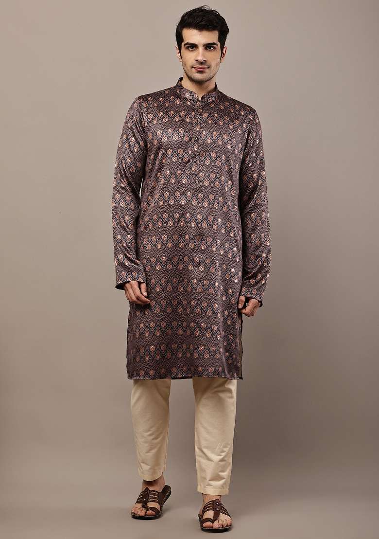 Multicolor Embroidered Viscose Kurta Pyjama For Men - Indya