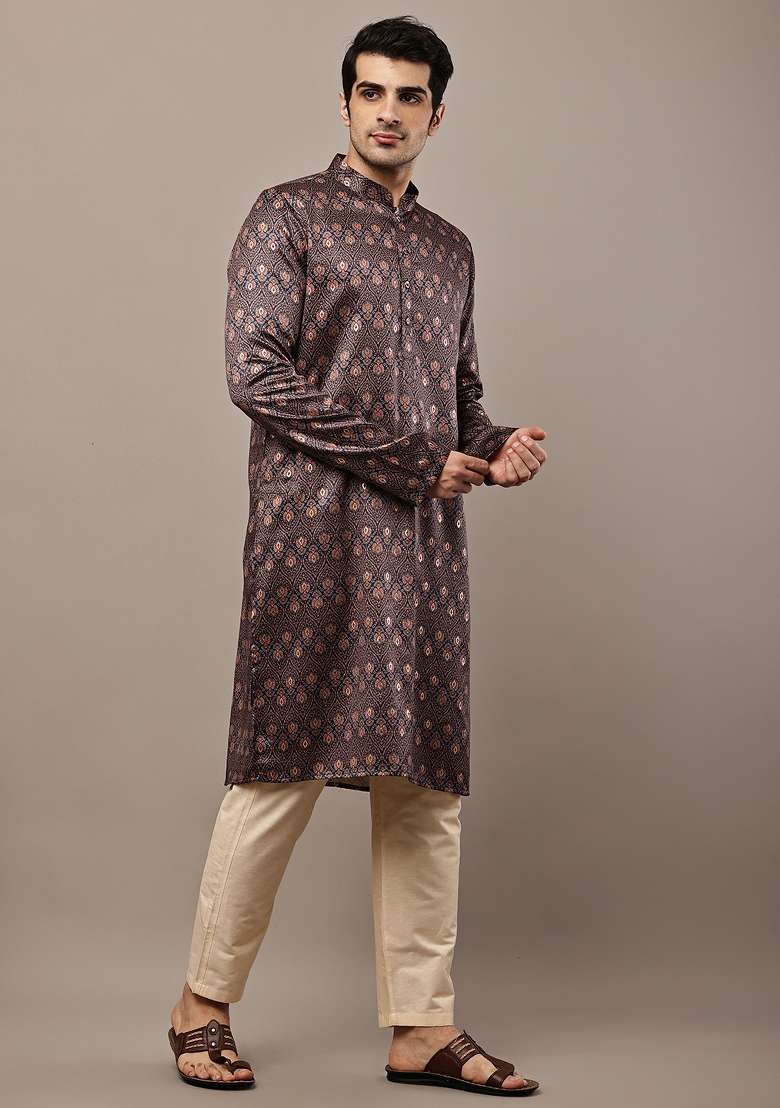 Multicolor Embroidered Viscose Kurta Pyjama For Men - Indya