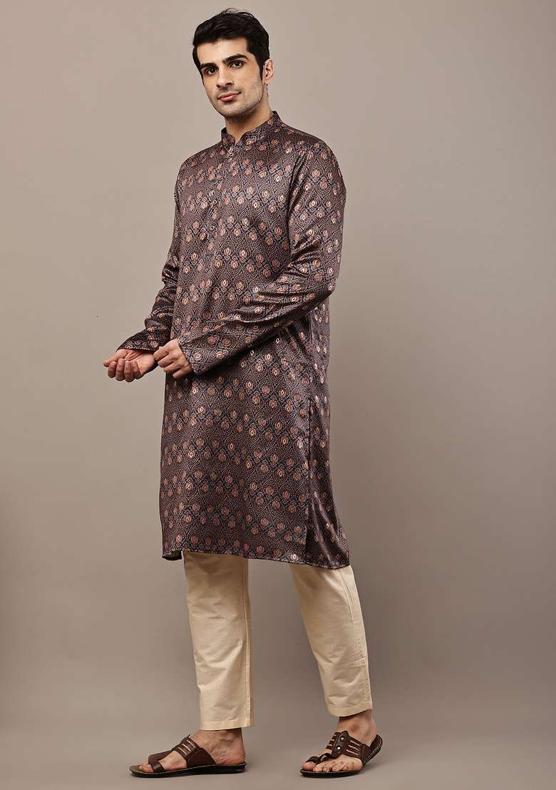 Multicolor Embroidered Viscose Kurta Pyjama For Men - Indya