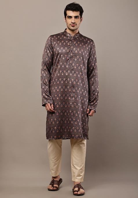 Multicolor Embroidered Viscose Kurta Pyjama For Men