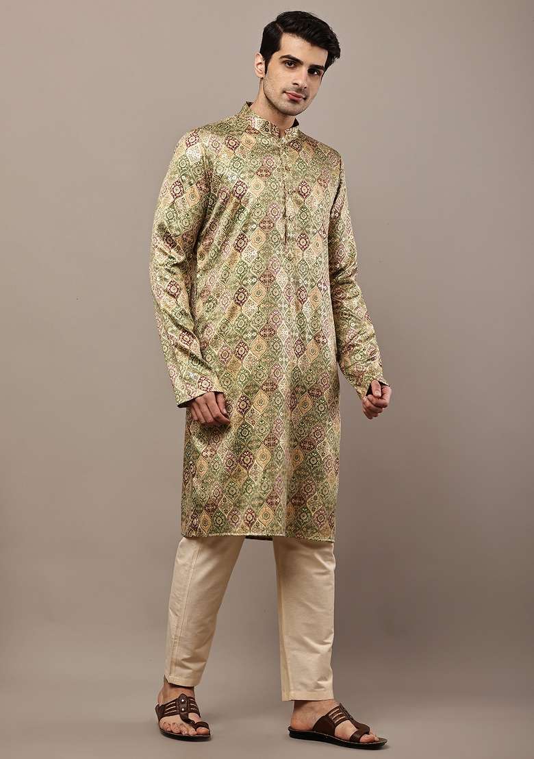 Multicolor Embroidered Viscose Kurta Pyjama For Men - Indya