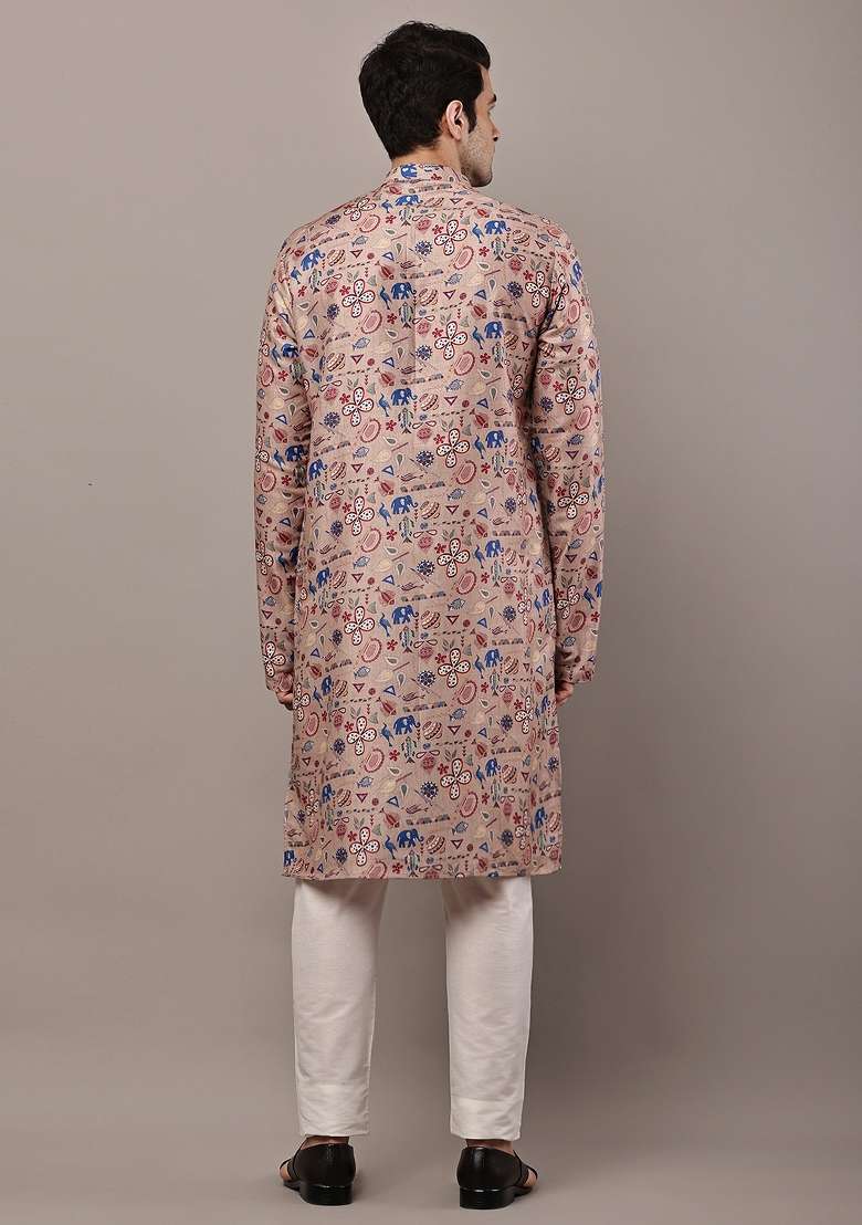 Brown Embroidered Viscose Kurta Pyjama For Men - Indya