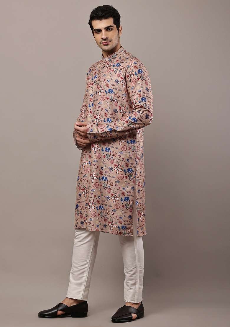 Brown Embroidered Viscose Kurta Pyjama For Men - Indya