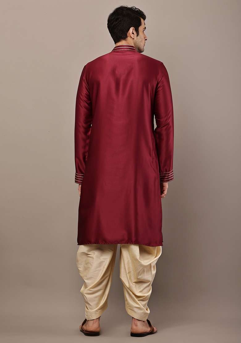 Maroon Embroidered Viscose Kurta For Men - Indya