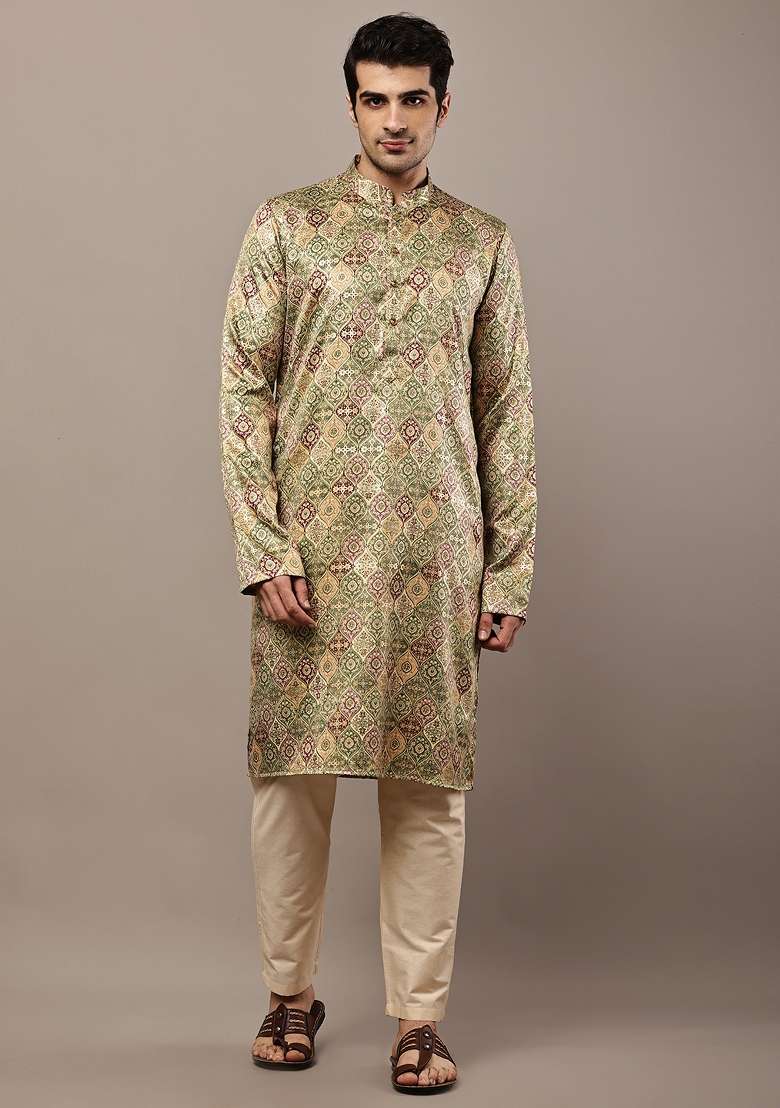 Multicolor Embroidered Viscose Kurta For Men - Indya