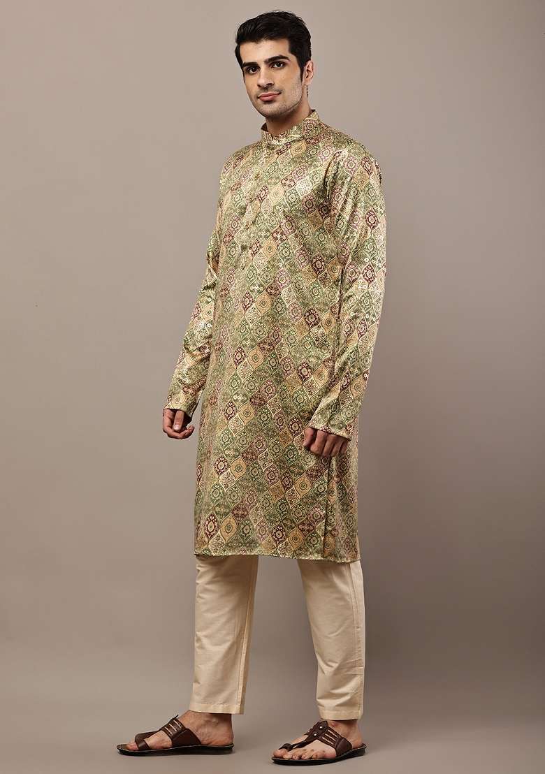 Multicolor Embroidered Viscose Kurta For Men - Indya
