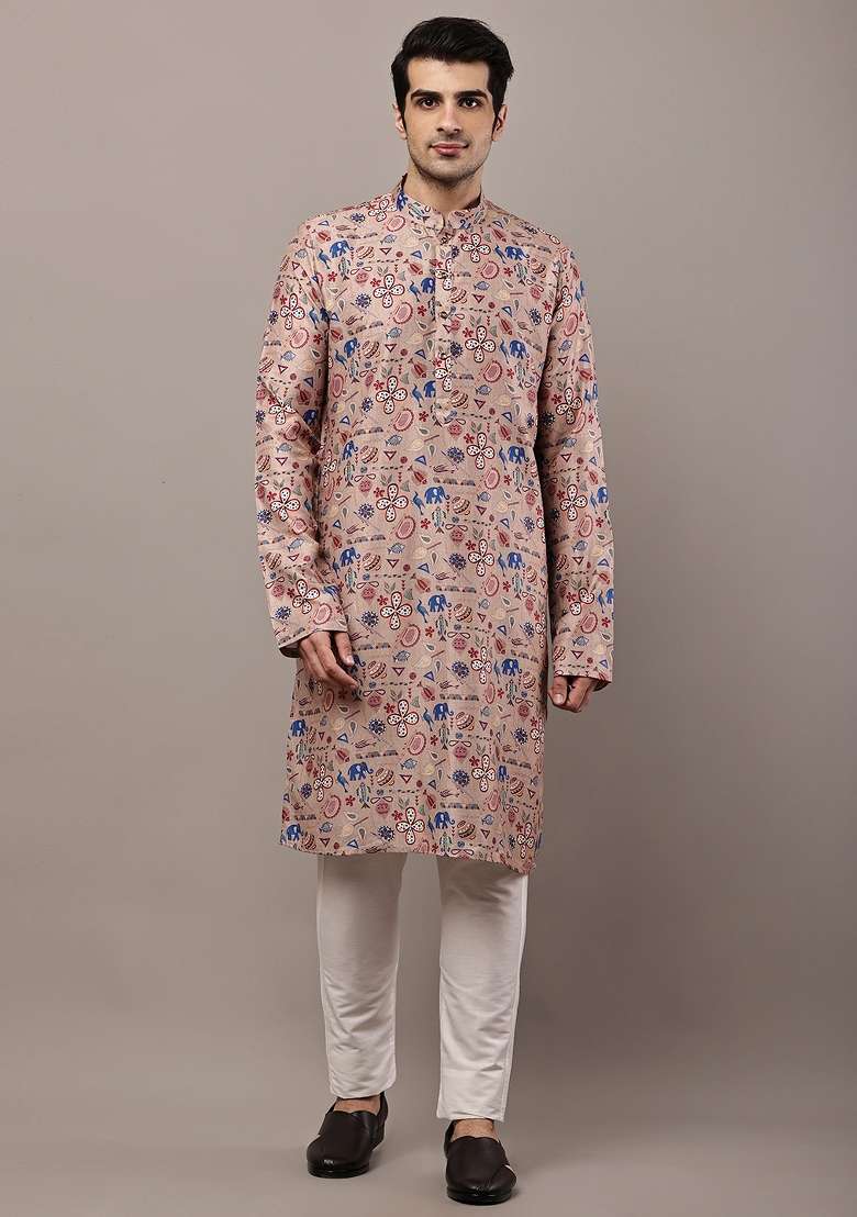 Brown Embroidered Viscose Kurta For Men - Indya