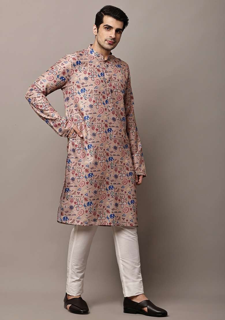 Brown Embroidered Viscose Kurta For Men - Indya