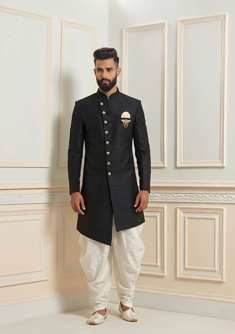 White Plain Silk Pyjama Set For Men - Indya