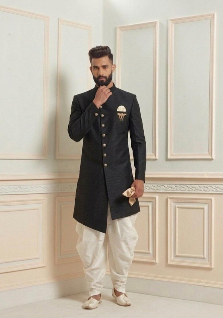 White Plain Silk Pyjama Set For Men - Indya