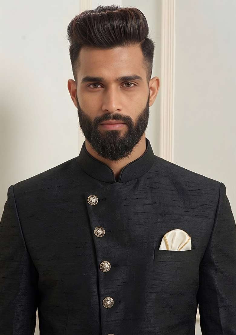 White Plain Silk Pyjama Set For Men - Indya