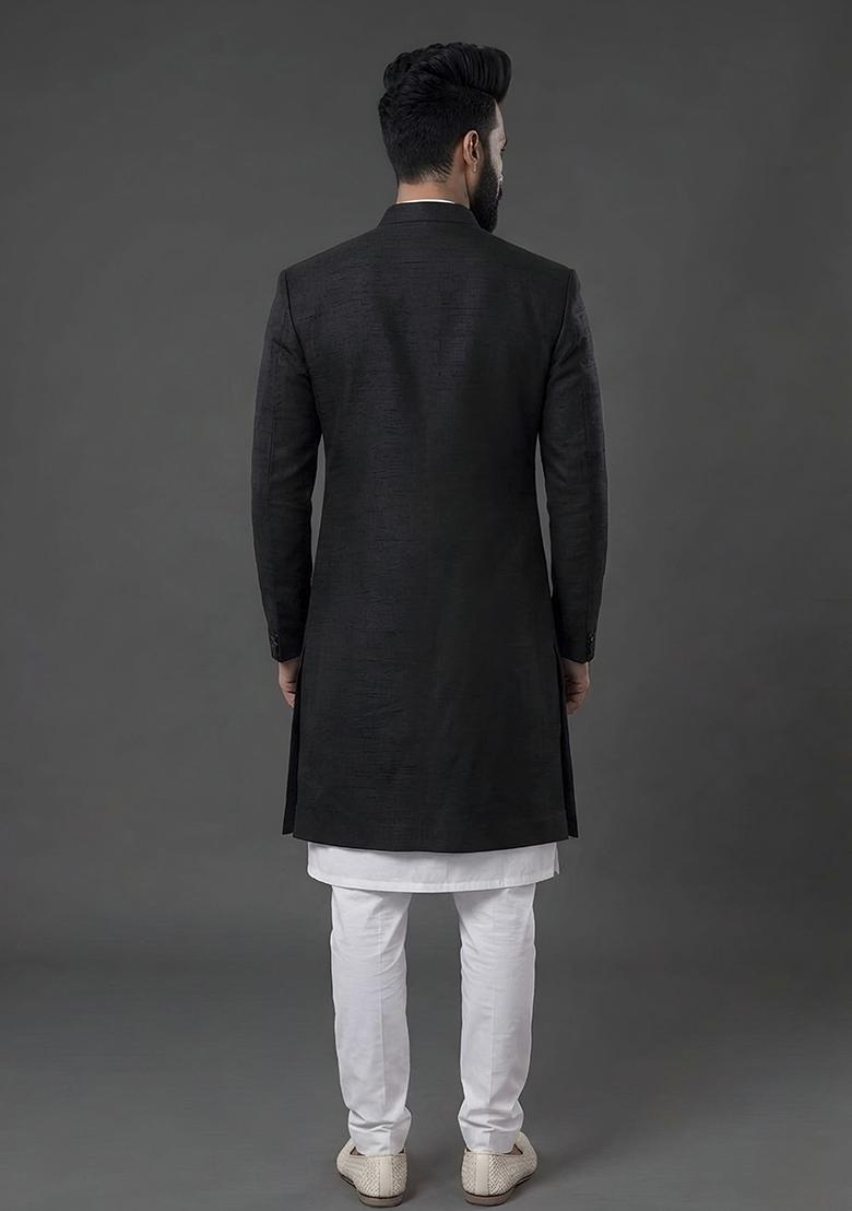 White Plain Silk Pyjama Set For Men - Indya