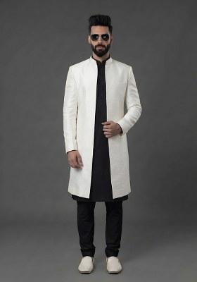 Black Plain Silk Pyjama Set For Men