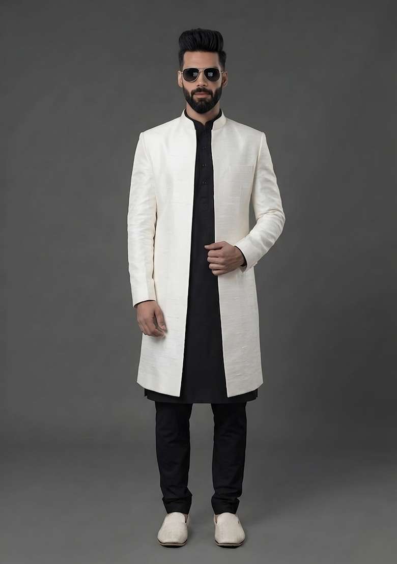 Black Plain Silk Pyjama Set For Men - Indya