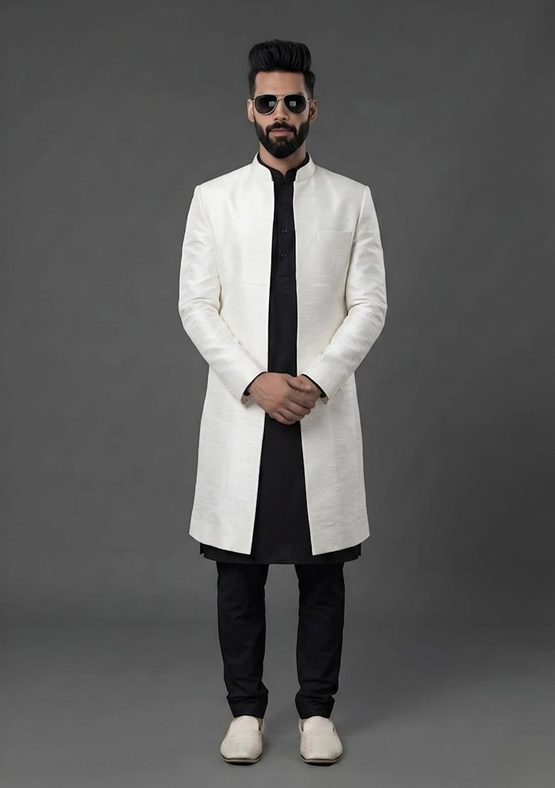 Black Plain Silk Pyjama Set For Men - Indya