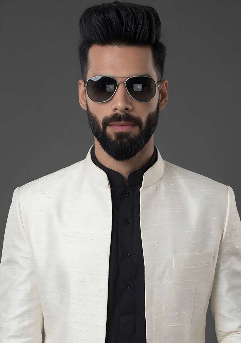 Black Plain Silk Pyjama Set For Men - Indya