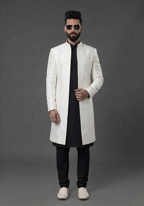 Black Plain Silk Pyjama Set For Men