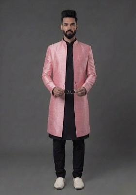 Black Plain Silk Pyjama Set For Men