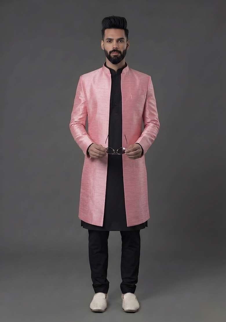 Black Plain Silk Pyjama Set For Men - Indya
