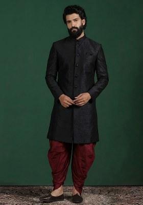 Maroon Plain Silk Pyjama Set For Men