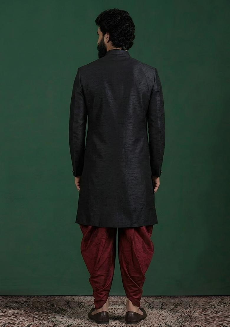 Maroon Plain Silk Pyjama Set For Men - Indya