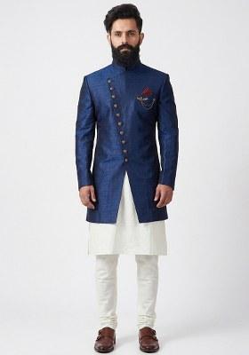 White Plain Silk Dhoti Kurta For Men