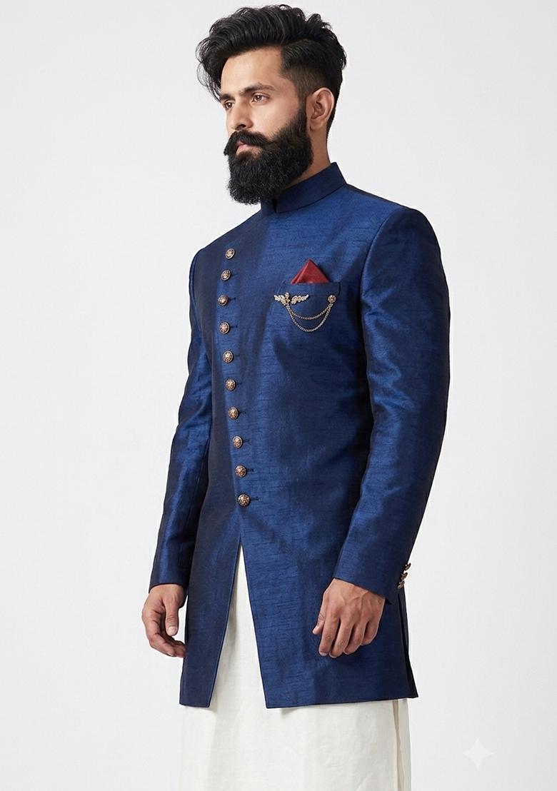 White Plain Silk Dhoti Kurta For Men - Indya